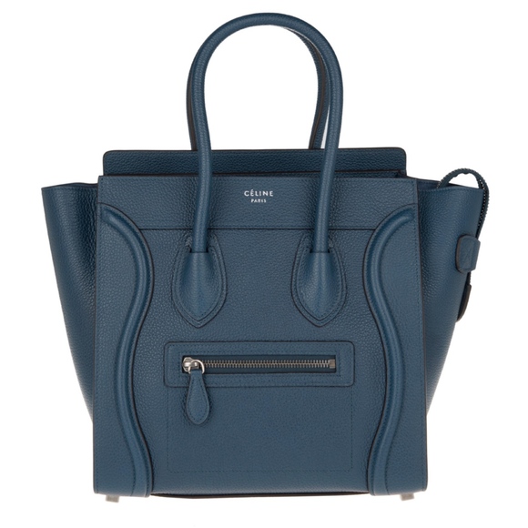 Celine Handbags - New Celine Micro Luggage Tote Blue Drummed Leather